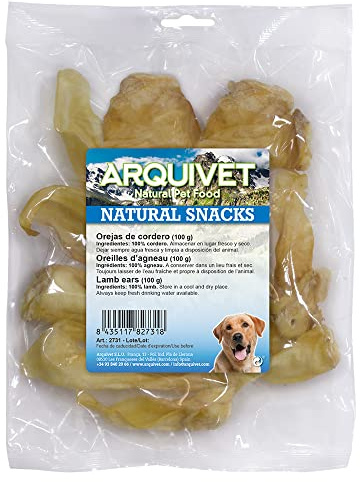 ARQUIVET Orecchio di Agnello per Cani - Sacchetto 100 gr - Snack Naturali per Cani - Masticabile