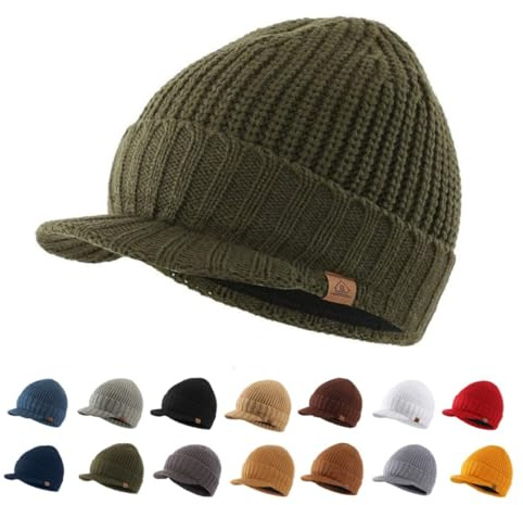 Magracy Cappello invernale da uomo con visiera e bordo spesso, Verde militare, Taglia unica