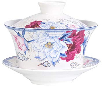 Liang baobao Set da tè tradizionale Gaiwan con coperchio e piattino in ceramica fatta a mano, tazze da tè in porcellana con fiori, 300 ml