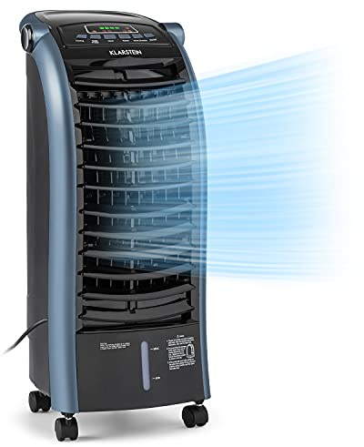 Klarstein Condizionatore Portatile 65W, 4in1, Climatizzatore Portatile, Raffrescatore Aria ad Acqua, Ventilatore, umidificatore, Silenzioso con Night Mode, 444m³/h, Serbatoio da 6L, Blu