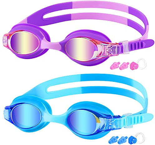 COOLOO Kids Swim Goggles, 2 Pack Swimming Goggles for Boy and Girls No Leaking Anti-Fog Waterproof Goggles for Kids 3-15