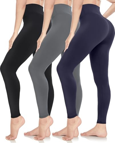 3-Pièces de Leggings Femmes - Pantalons de Sport pour Jogging et Yoga - Taille Haute - Noir Opaque - Ultra Doux et Adaptés pour la Fitness et la Gym