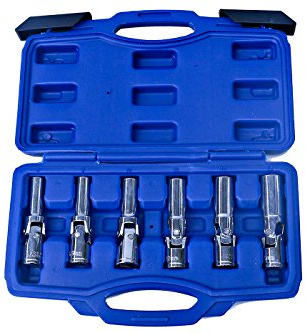 YASTA Set Kit 6 Chiavi a Bussola Snodate per Candelette Auto Diesel da 8 a 16 mm con Attacco 3/8 in Cromo-Vanadio per Meccanici Professionisti