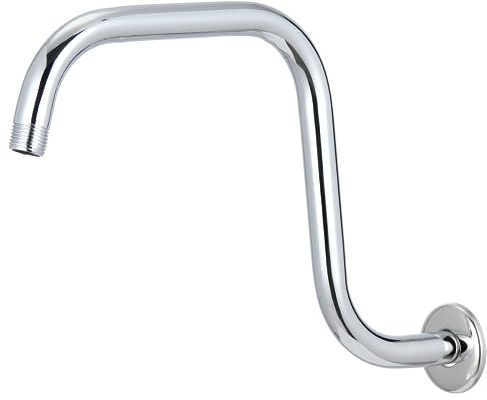 Braccio doccia con flangia e nastro in teflon, Markcco 33 cm a forma di S, in acciaio inox, braccio di prolunga lungo collo d'oca, staffa per soffione doccia (cromato)