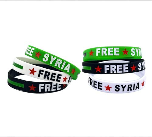 ZENRUIMING 6 gratis syriska flaggan armband, mäns och kvinnors silikonprydnader, sportarmband, 6.43x1.2x0.02cm/2.53x0.47x0.08inches, Silikon, inget inlägg, Svart,vit