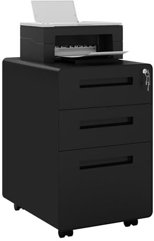 WOLTU Aktenschrank, Rollcontainer mit 3 Schubladen, unter Schreibtisch, Schubladen abschließbar, mit Hängeregistratur, für Akten Dokumente, schwarz