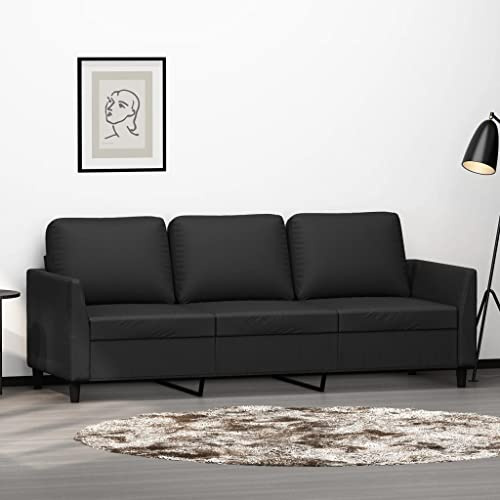 Gecheer Divano Soggiorno 3 Posti in Ecopelle Nero Piedi Neri 200x77x80 Pelle Artificiale