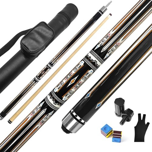 RAYNA GAMES Pool Queue mit Tragbarem Hartschalenkoffer,12,5 mm Lederspitze, Kanadischer Ahorn 58“ Billard Queue,Pool Cue 19 oz/ 20 oz-Präzisionsarbeit für gerade Stöße und ausgewogene(Gelb&Weiß)