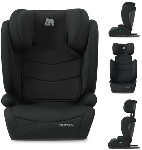 Deryan Rehausseur Voiture Enfant, ISOFIX de 100 à 150 cm (Environ 3,5 à 12 ans 0-36 Kg), Siège Auto groupe 1 2 3, ECE R129, léger, Siège auto bébé, FWF, Noir
