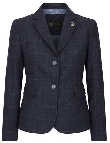 TruClothing Gilet blazer da donna in misto lana tweed a scacchi blu navy, Blazer blu navy, 52