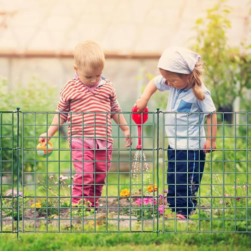 Jaxguom Valla para estanque, valla de jardín, juego completo de metal, 10 elementos de valla, longitud 7,5 m, incluye 12 barras de fijación, valla para perros, juego para barrera animal (recta, verde)