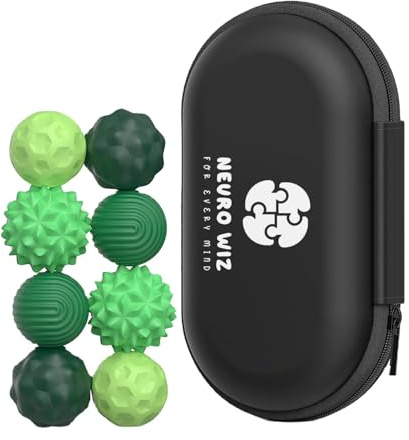 Magnetic Sensory Fidget Balls 8-Pack – Textured Silicone with Carry Case | Tactile Toy for Teens & Adults | Focus, Stress & Anxiety Relief | Ideal for ADHD, Autism, Desk or Travel (Green, 8-Pack)