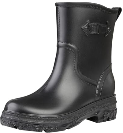 Bottes de pluie pour femme - En caoutchouc - Bottes mi-hautes - Imperméables - Vintage - En caoutchouc - Légères - Pour l'extérieur et le jardin - Bottes larges - Bottes de pluie à enfiler, Noir , 38