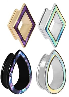 LGXLGX 1 Pair Ear Tunnels Plugs 6-25mm - Diamond-Shaped with Glitter Film, Hollow Shell & Water Droplet Design, Mixed-Color Electroplated Copper Ear Piercing Expanders(﻿ Water droplet-White,12mm)