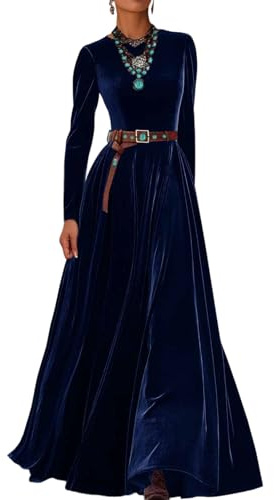 Générique Femme Automne Hiver Casual Longue Robe Velours Elegant Couleur Unie Manches Longues Lâche Robe Soirée Fête Cocktail Maxi Robes