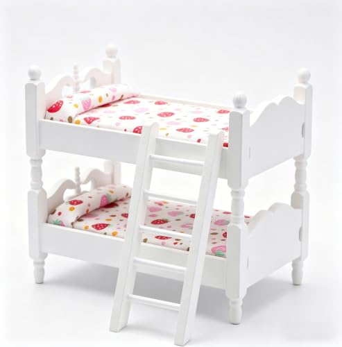 Wooden Dollhouse Furniture of Baby bunk Bed with Ladder for Miniature Dollhouse Accessories - 1/12 Scale