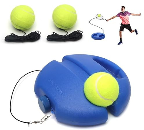 Generisch Tennis-Trainer Set, Trainer Baseboard mit 2 Rebound Ball mit Schnur Tennistraining, Tennis Trainer Tennistrainer Set, Tennis Übungsgerät für Anfänger und Fortgeschrittene (Blauer Sockel)