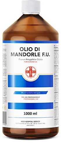 AIESI® Olio di Mandorle Dolci F.U. puro 100% spremuto a freddo (Flacone da 1 litro), Per uso farmaceutico, alimentare, cosmetico e dermatologico, Made in Italy