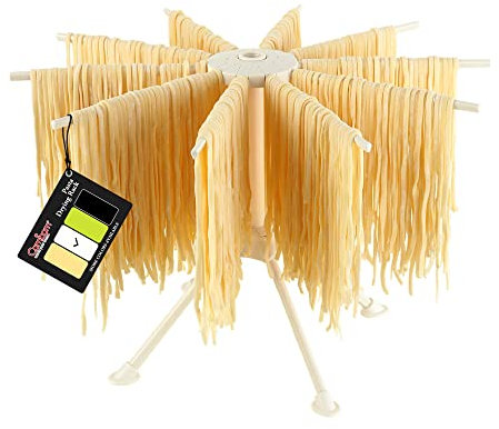 Cambom Séchoir à pâtes pliable en plastique avec 10 poignées de bar (blanc)