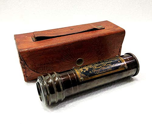 Vintage Sammlerstück Messing Kaleidoskop Maritim Taschengeschenk mit braunem Lederetui