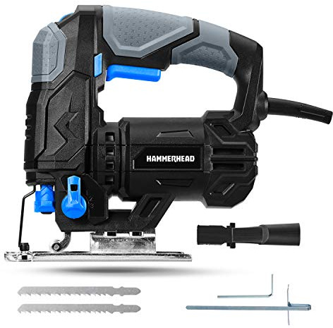 Hammerhead 4.8-Amp 3/4 Inch Jig Saw with 2pcs Wood Cutting Blades, Variable Speed and Orbital Function - HAJS048