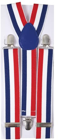 PTIT CLOWN - 56010 - Bretelles Réglables avec Clips - Largeur 3,5cm - Bleu, Blanc, Rouge - Pour Carnaval, Cosplay, Halloween, Fêtes Costumées, Soirées à Thèmes - Unisexe