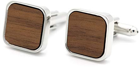 NaturSchatulle Manschettenknöpfe Herren Holz I 1 Paar Silber Manschettenknopf Eckig Hemd Hochzeit Anzug Männer Cufflinks for Men
