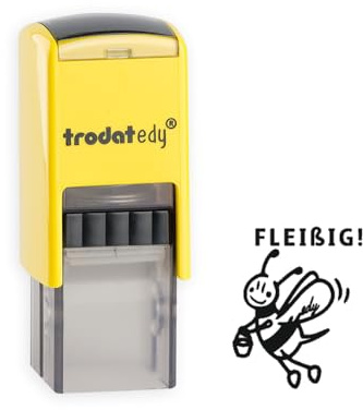 Trodat edy FIX motivationsstämplar för lärare och pedagoger, stämpelset för motivering – 1 motiv bi-stickig, tyska, bostäder, gul, avtryck svart, självfärgande, 20 x 20 mm