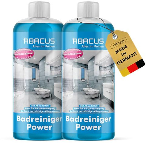 ABACUS® Badreiniger Konzentrat, Sanitärreiniger Konzentrat, Reiniger Bad, Reinigungsmittel Dusche, Reiniger-Konzentrat Badezimmer - Badreiniger Power Konzentrat 2x 500 ml (7719.2)