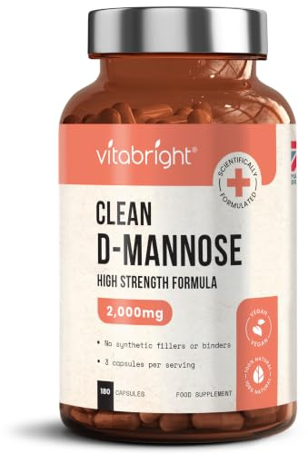 VitaBright D-Mannose Capsules | 180 Capsules | 60 Day Supply | High-Strength Alternative to Cranberry Tablets | Mix D Mannose Powder into Drinks | Pure Clean Formula