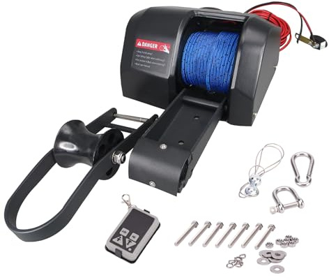 NEWMAIX 12V Up to 35 LBS Electric Marine Anchor Winch, Saltwater Boat Anchor Windlass Kit, Heavy Duty Towing Winches for Fishing Boat Pontoon Boat (Black, 35 LBS)