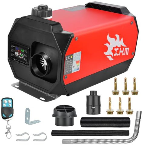 SHAVINGFUN Riscaldatore d'Aria Diesel 12V Riscaldatore da parcheggio Singolo Foro di Uscita con Telecomando LCD Nero Riscaldamento rapido Riscaldatore Diesel RV Barca Bus Rimorchio per Auto RV (02)