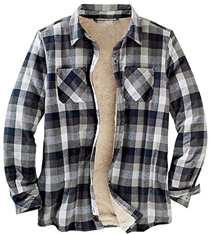 Duohropke - Camicia da uomo a quadri, in flanella termica, con fodera in pile, per il tempo libero, stile taglialegna, calda, giacca da lavoro invernale con tasca sul petto, Nero , L