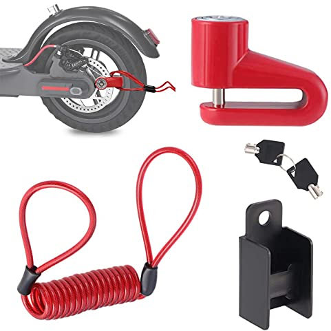 Blocco Freno Disco Rosso,Bloccadisco Moto, Freni Disco Antifurto Acciaio, Blocca Freno Moto, Scooter Bloccadisco a Disco, con Corda di Promemoria, per Moto, Veicoli Elettrici, Biciclette