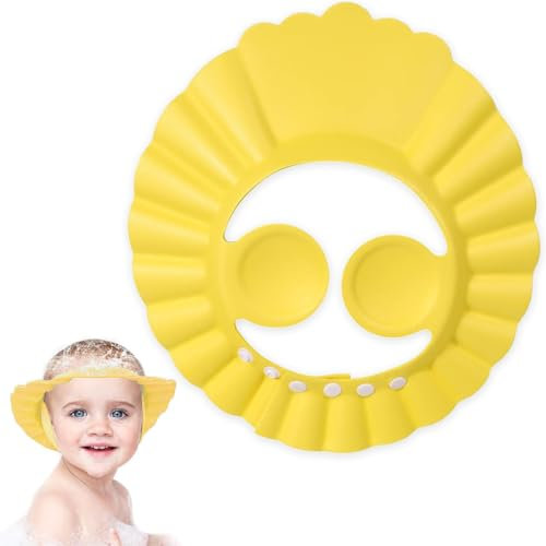 INGJIA Gorro de Ducha para niños, champú para Lavado de Pelo, Protector para Ojos, Visera Ajustable para baño de bebé, Gorro Protector de Agua de Silicona para niños pequeños Lindo Pato Amarillo