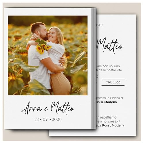 Partecipazioni Matrimonio Personalizzate 8pz Stampa inclusa - Inviti Matrimonio Personalizzabili in Carta Martellata Alta Qualità 200gr - 16x11,5cm - Essential WI-4 EchoPrint