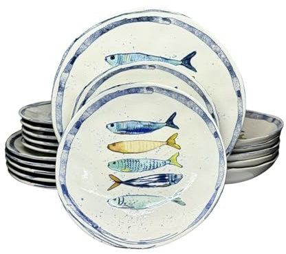 La Mediterránea Vajilla 18 Platos para 6 Personas - 6 Llanos Grandes 26cm, 6 para Postre 20cm, 6 Hondos para Sopa o Ensalada 20x5 cm