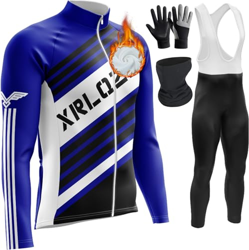 Cykeltröja för män, set med cykelkläder, vinter, cykeltröja, set, fleece, racercykeltröja, herrset, långärmad cykeltröja (TYP-4, L)