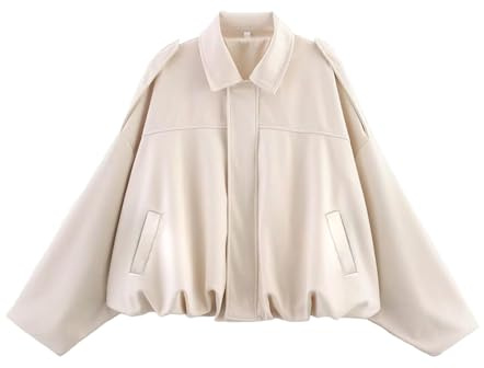 Bnigung Womens Faux Suede Bomber Jacket Oversized Long Sleeve Cropped Coat
