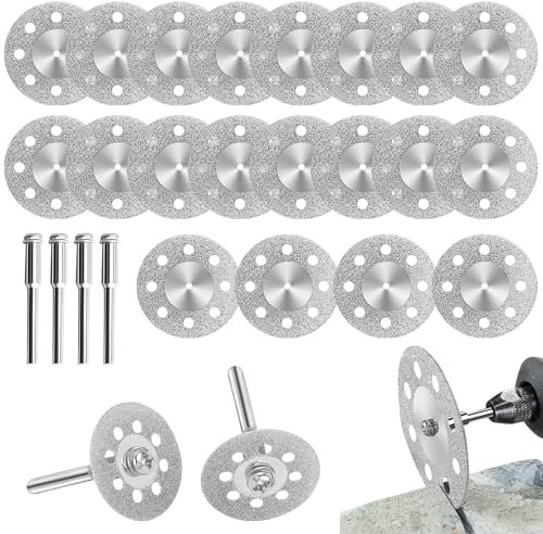 Kompatibel mit Dremel Trennscheibe - 20 Stück Diamant Trennscheiben (22mm) für Dremel Rotationswerkzeug Zubehör, Wildfleisch Disc, Inkl. 4 Stück 3 mm Dorn, Ideal für Stein, Glas, Fliese, Metall