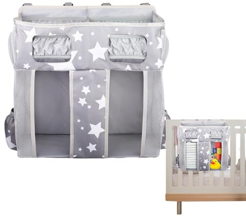 Dtaigou Organizador de cuna, bolsillo para cuna de bebé con correas, organizador de pañales, apilador multicompartimento, bolsa de pañales Oxford de gran capacidad para niños y niñas