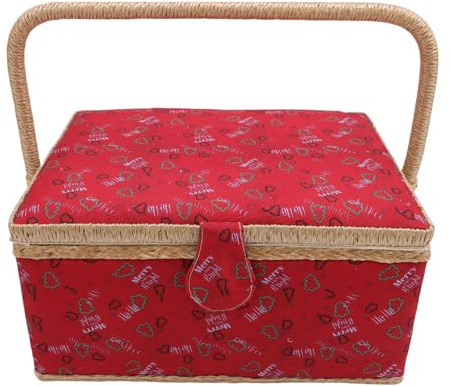 Aramox Grand Panier de Couture avec Accessoires, Stockage à Double Couche, Boîte à Coudre en Bois Vintage pour les Fournitures de Couture, Organisateur de Couture Léger, Organisateurs