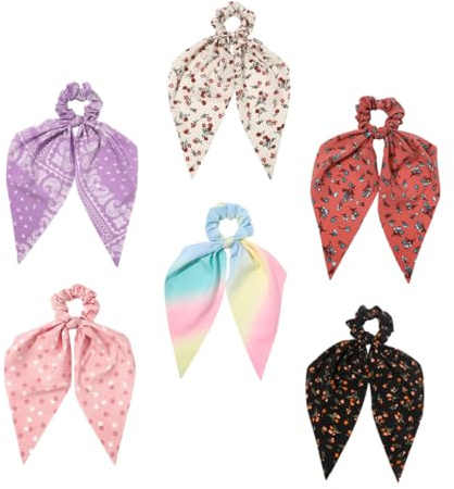VINTORKY Lot de 6 Élastiques Cheveux Vintage Imprimés Fleurs, Bandeaux en Tissu Floraux, Élasticité pour Coiffure Quotidienne Filles et Accessoires Chics Style Aléatoire