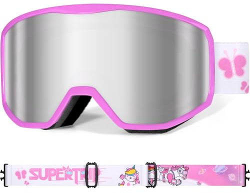 Supertrip Gafas de esquí para niños, Máscara de esquí niños Anti-UV400, antiniebla para niñas y niños de 6 a 14 años, gafas de snowboard compatibles con casco