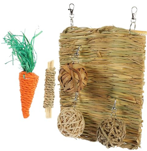 LOLIPPYY Tapis de Paille Rafraîchissant pour Petits Animaux, Coussin D'été Tissé Naturel, 6 Pièces, Adapté pour Lapins, Cochons d'Inde et Hamsters, Habitat et Couchage Confortable