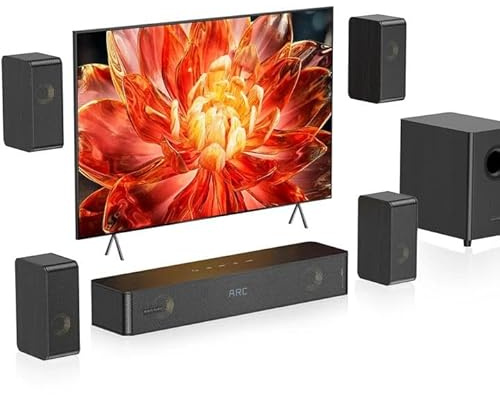 5.1.2 Barres de son en bois pour Smart TV, 4 haut-parleurs Surround, avec 11 pilotes haut de gamme dans le système de son surround TV, puissance de crête de 400 W, barre de son de cinéma maison avec
