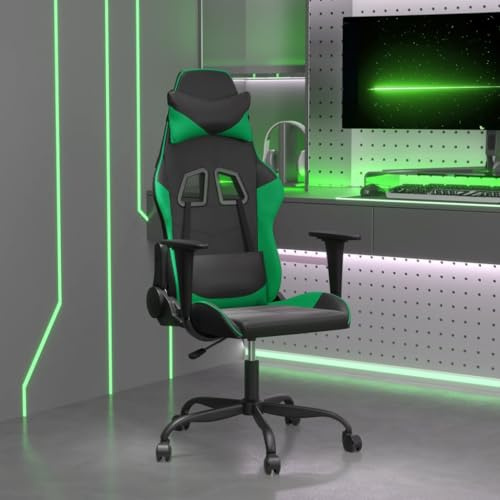 Sinkzol Silla de gaming con función de masaje, piel sintética negra y verde, ajustable, giratoria y resistente, ideal para oficina, oficina en casa, sala de juegos y deportes electrónicos