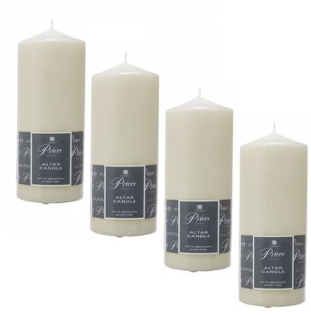 4 x Prices Ivory Altar Candle 200mm X 80mm 100 Hours Burn Time