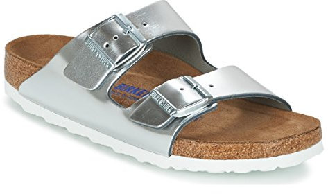 BIRKENSTOCK Damen Arizona Leder Softfootbed Pantoletten, Silber (Metallic Silver), 37 EU