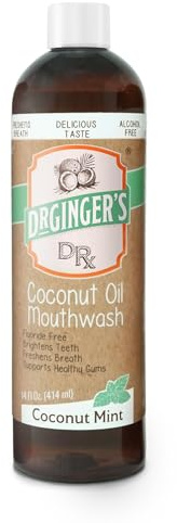 Dr. Ginger's Coconut Oil Mouthwash, Fluoride Free, Alcohol Free & Dye Free, Coconut Mint, Organic Coconut Oil + Xylitol + Aloe, Freshens Breath in 2 Minutes, 14 fl oz
